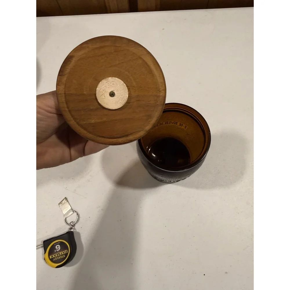 Vintage Round Wood Tobacco 10 Pipe Rack With Amber Duraglas Glass Humidor Jar